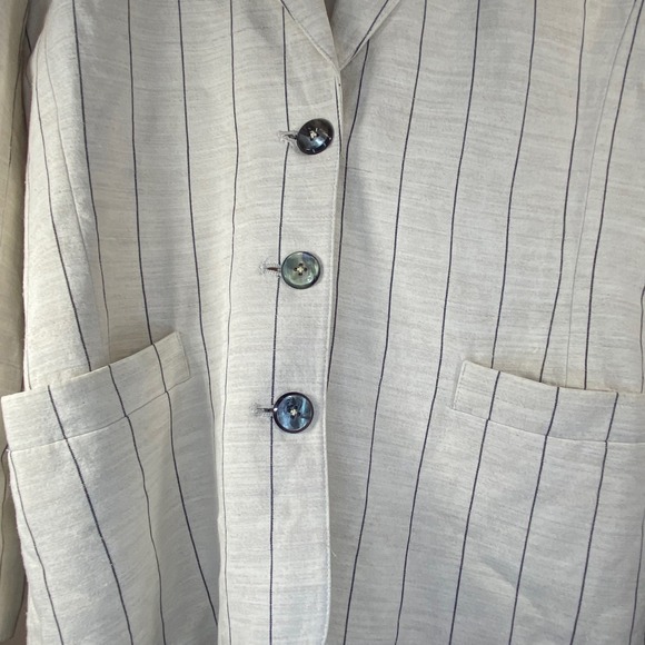Liz Claiborne Striped Linen Blazer Women's Sz 4P Cream Single Breasted - Picture 4 of 10